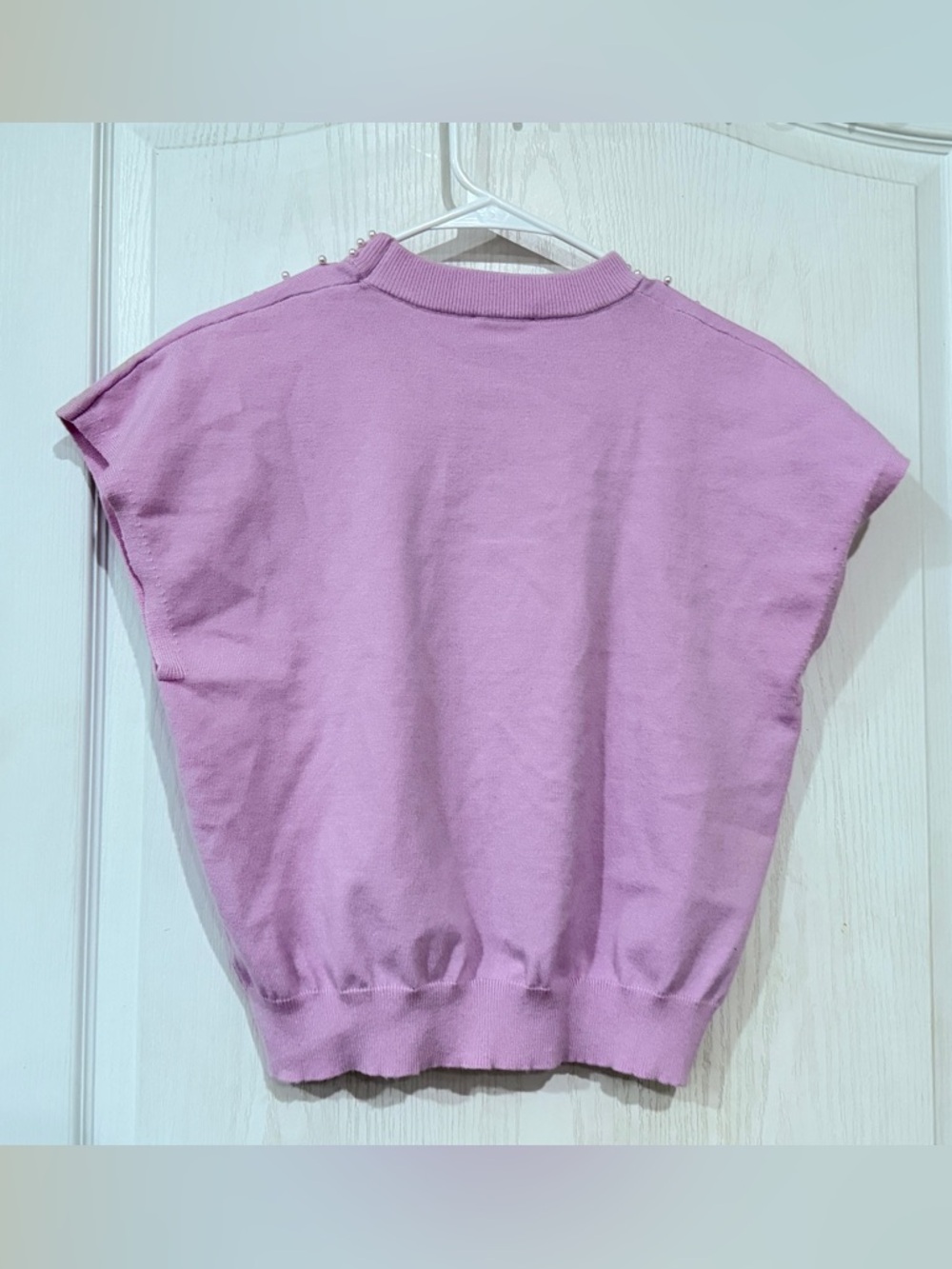 FINAL PRICE AnnieWear Lavender Pearl-Embellished Cap-Sleeve Sweater - Picture 4 of 4